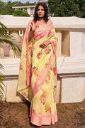 Sun Yellow Cotton Linen Saree