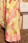 Sun Yellow Cotton Linen Saree