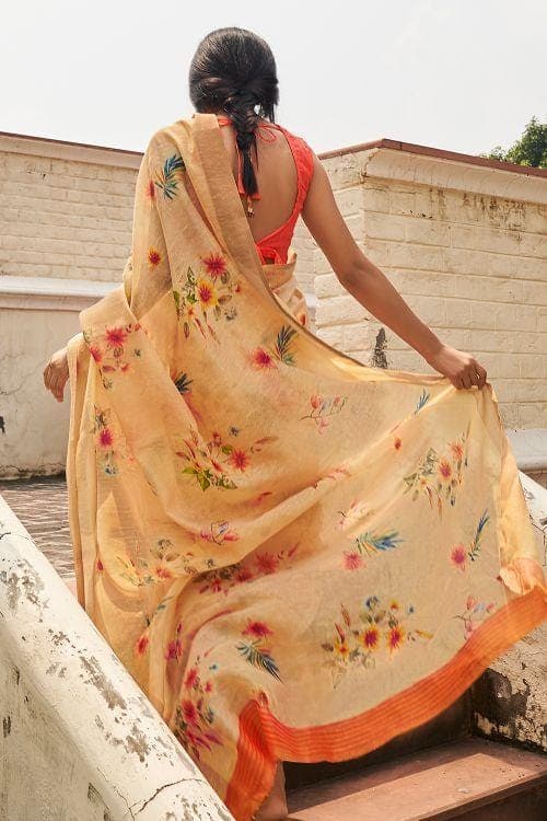 tan linen saree