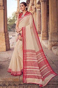 Cotton - Linen Saree Tan Yellow Printed Cotton Linen Saree saree online