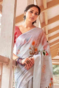 Very Light Purple Cotton Linen Blend Saree