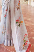 Very Light Purple Cotton Linen Blend Saree