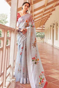 Very Light Purple Cotton Linen Blend Saree