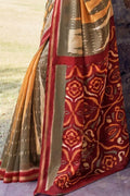 Cotton - Linen Saree Walnut Brown Zari Woven Cotton Linen Saree saree online