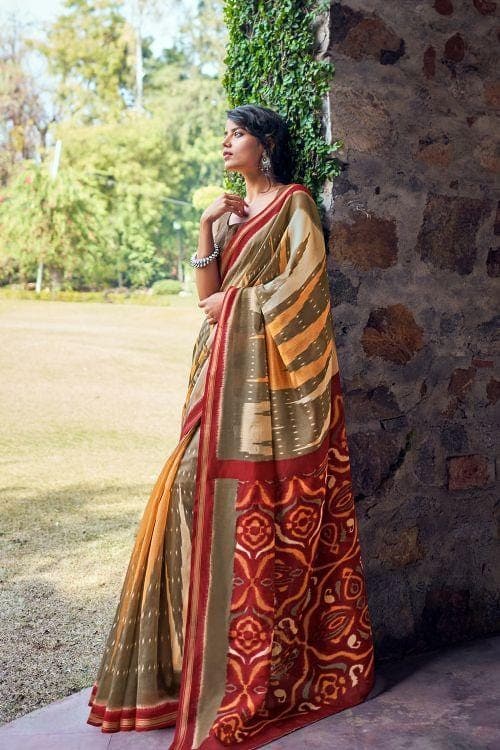 Cotton - Linen Saree Walnut Brown Zari Woven Cotton Linen Saree saree online
