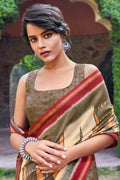 Cotton - Linen Saree Walnut Brown Zari Woven Cotton Linen Saree saree online