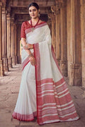 Cotton Linen Saree White Printed Cotton Linen Saree saree online