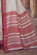 Cotton - Linen Saree White Printed Cotton Linen Saree saree online