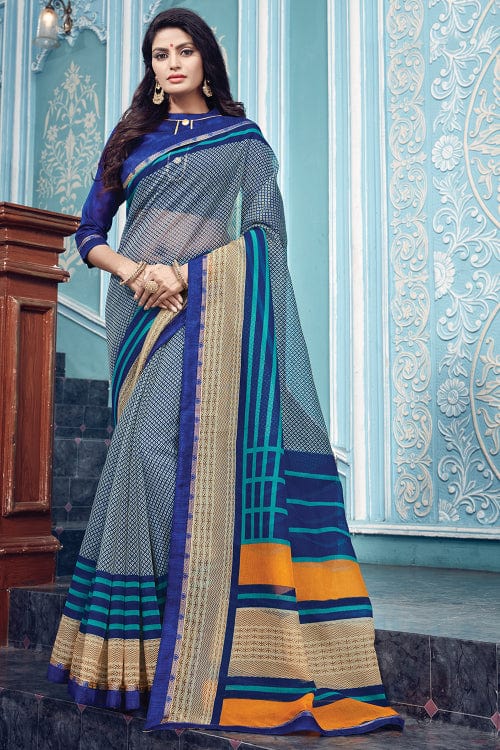 blue cotton saree