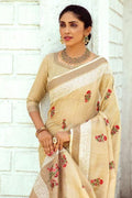 cream cotton saree