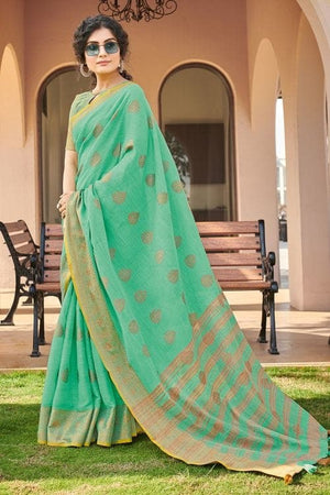Aqua Green Cotton Saree