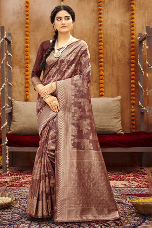 maroon cotton saree