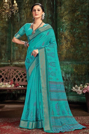 Azure Blue Cotton Saree