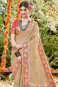 beige cotton saree