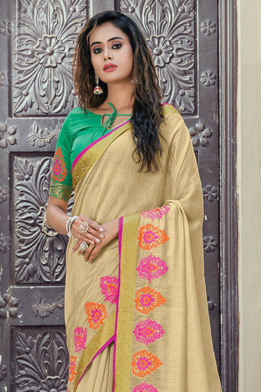 beige cotton saree