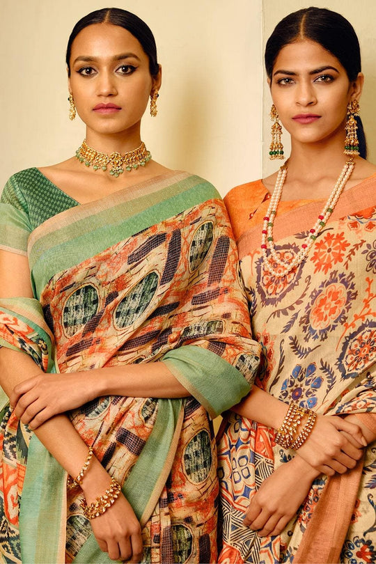 Beige Multicolour Printed Cotton Saree