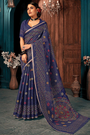 Berry Blue Cotton Saree