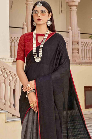 Black And Red Printed Cotton Saree