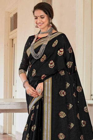 Black Russian Chanderi Cotton Saree