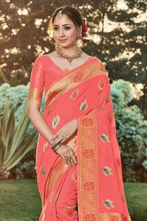 Brick Pink Cotton Saree