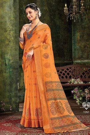 Bronze Orange Cotton Saree