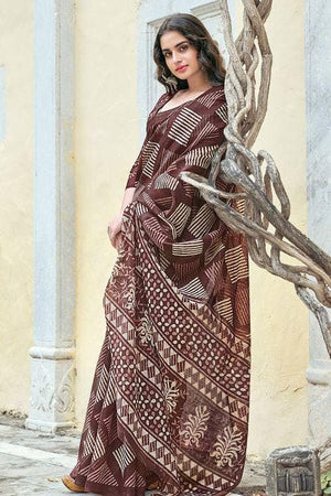 Brunette Brown Cotton Saree