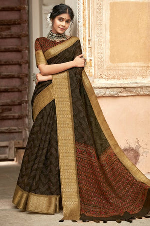 Brunette Brown Cotton Saree