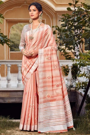 Bud Peach Cotton Saree