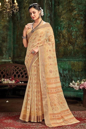 Buff Cream Cotton Saree