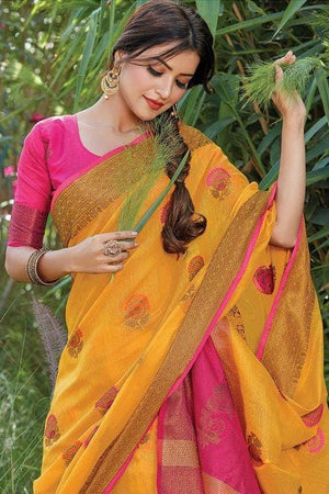cotton yellow saree 