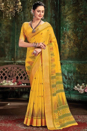 Canary Yellow Cotton Saree