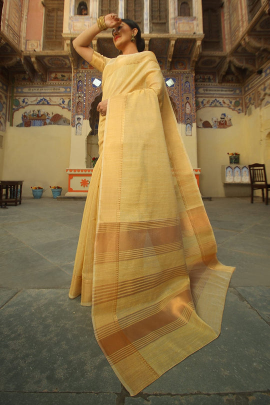 yellow cotton saree
