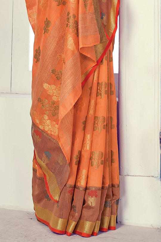 Cotton Saree Cantaloupe Orange Cotton Saree saree online
