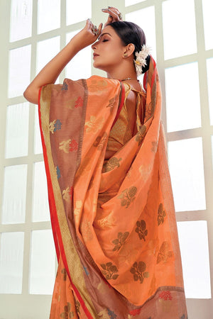 Cotton Saree Cantaloupe Orange Cotton Saree saree online