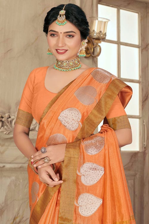 Orange Handwoven Linen Saree – Beatitude