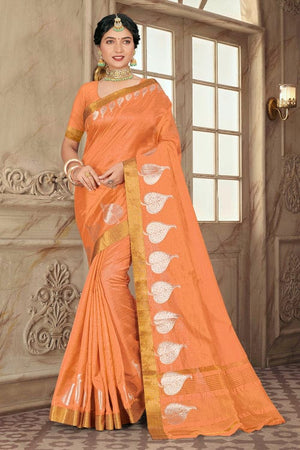 Cantaloupe Orange Cotton Saree