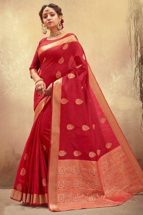 Cardinal Red Cotton Saree