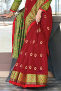 Carmine Maroon Cotton Saree