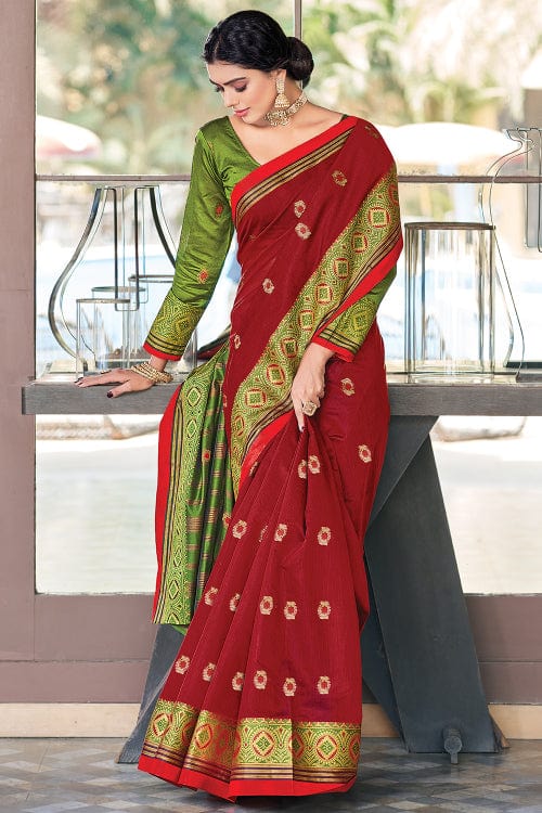 Carmine Maroon Cotton Saree