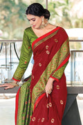 Carmine Maroon Cotton Saree