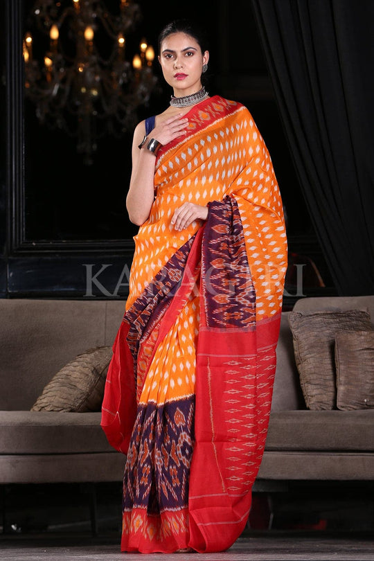 Cotton Saree Carrot Orange Cotton Saree saree online