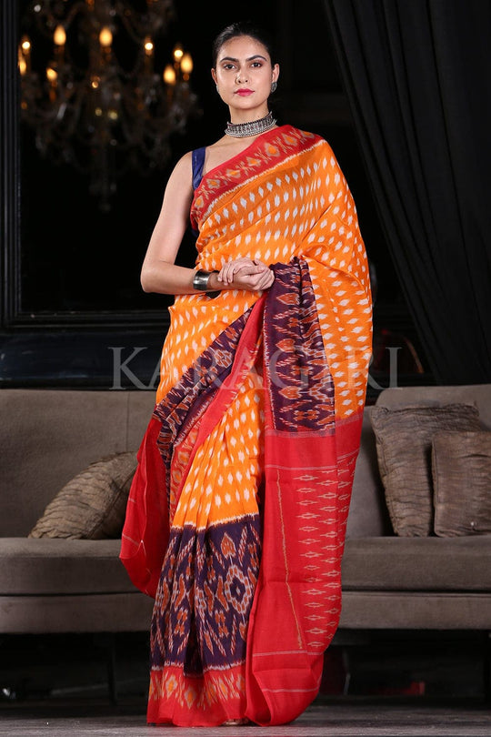Cotton Saree Carrot Orange Cotton Saree saree online