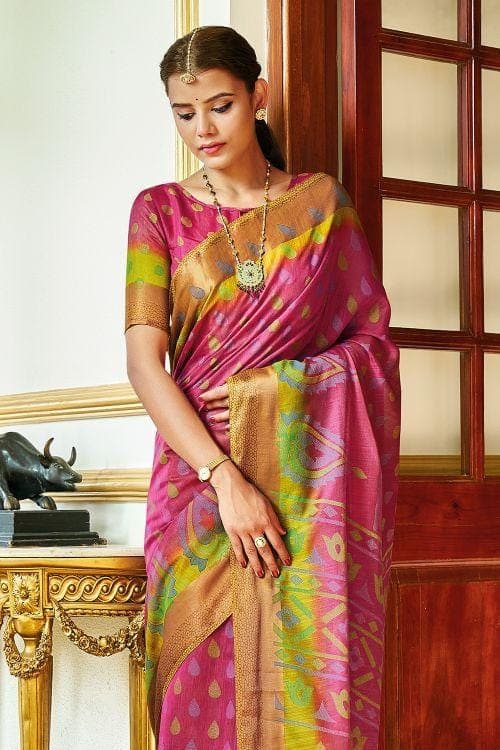 Cerise Pink Brasso Cotton Saree