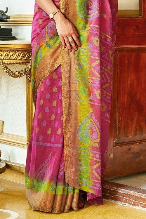 Cerise Pink Brasso Cotton Saree