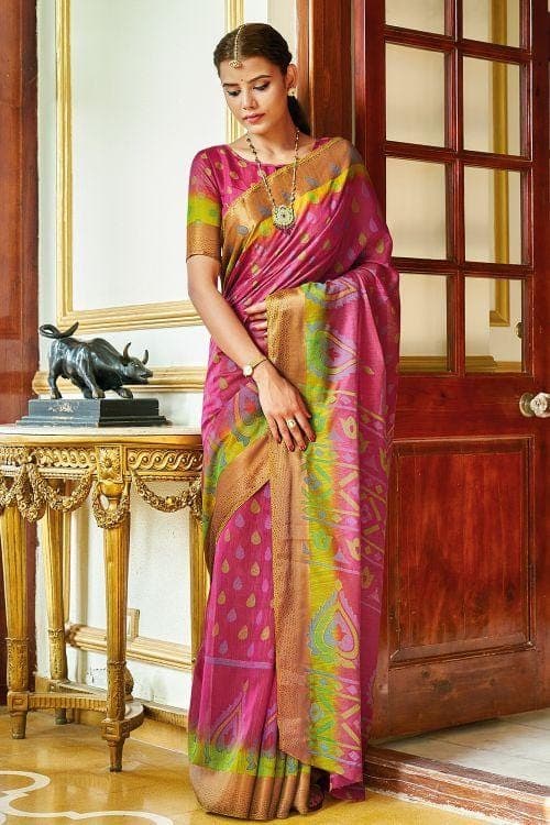Cerise Pink Brasso Cotton Saree