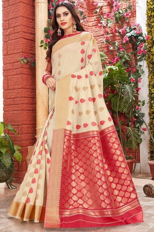 golden white cotton saree