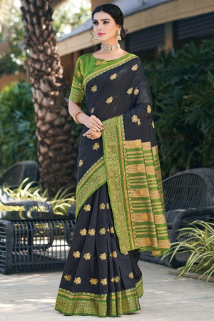 Charcoal Black Cotton Saree