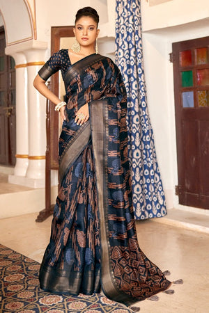 Charcoal Grey Cotton Saree