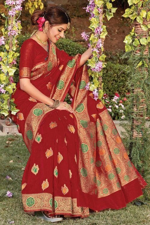 red cotton saree