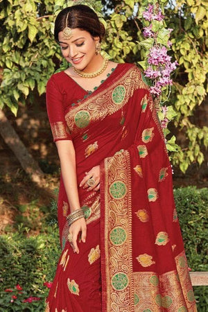 Cherry Red Cotton Saree